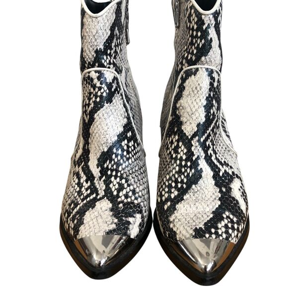 Steve Madden Leather Snakeskin Pointed Silver Toe Ankle Boots Block Heel Sz 5.5 - Picture 3 of 8